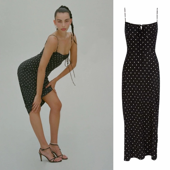 Realisation Par Carolin Polka Dot Midi Dress Black White Size Small EUC - Picture 1 of 7